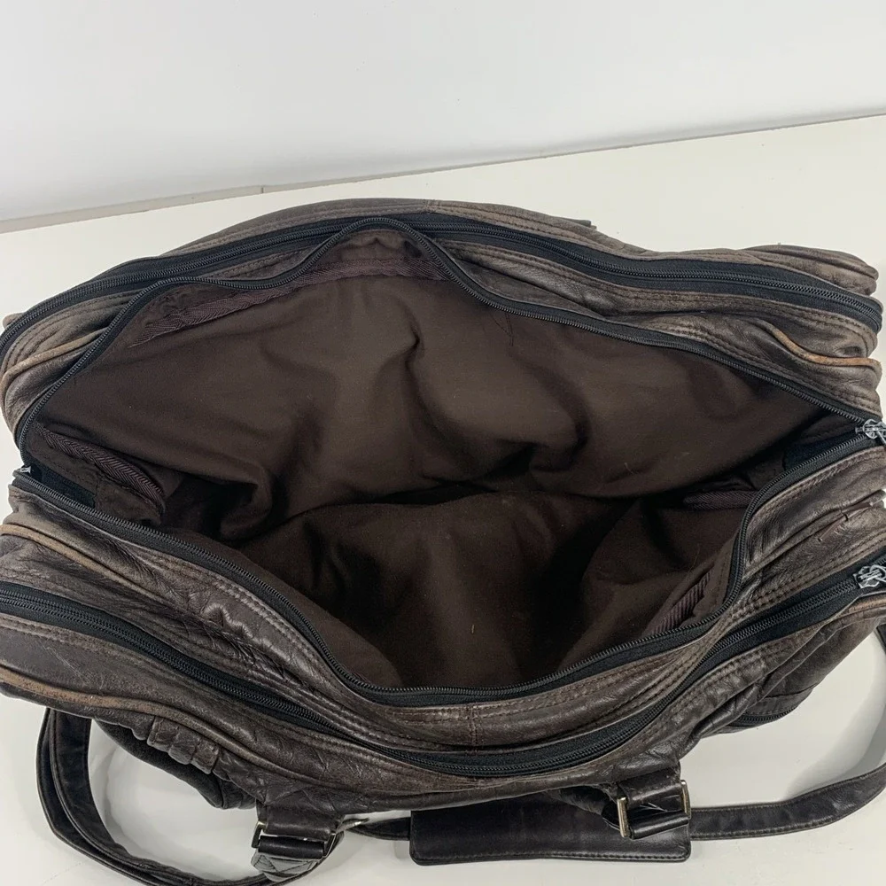 VTG Scully Western Duffle Bag Leather Zipper Walnut w Strap‎ And Leather Handle